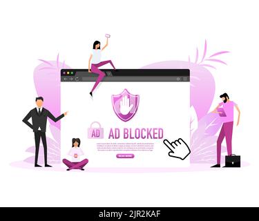 Ad blocked people in flat style. Phone icon set. Social media. Stock Vector