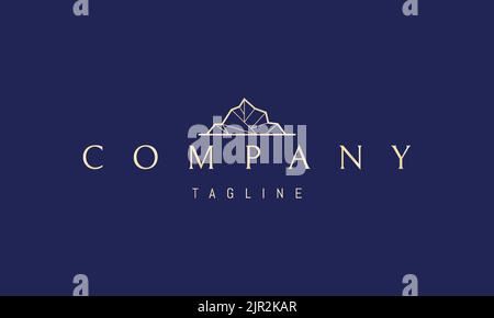 Vector golden logo on which an abstract image of a mountain in a polygonal style. Stock Vector