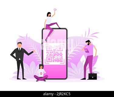 Scan qr code people, great design for any purposes. Flat design Stock Vector