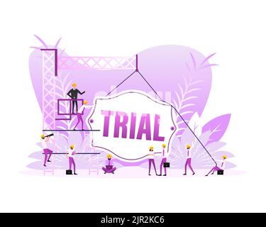 Trial sign on light background. Flat style people. Vector illustration. Stock Vector