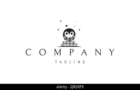 Vector logo on which an abstract image of a small wise owl sitting on books. Stock Vector