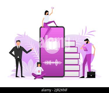 Flat library with people, great design for any purposes. Digital marketing concept Stock Vector