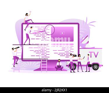 Flat illustration with coding people. Vector flat illustration. Stock Vector