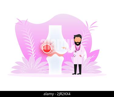 Infographic with joint pain. Human knee bone joint line icon Stock Vector