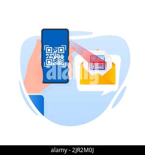 Scan code smartphone on white background. Isolated white background. Bar code icon. Flat people. Infographic vector illustration Stock Vector