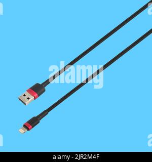 Cable with USB and Lightning connector, isolated on a blue background Stock Photo