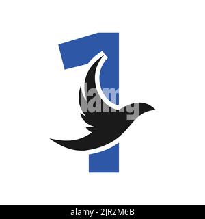 Letter 1 Flying Bird Logo Template Vector Sign. Dove Bird Logo on Letter 1 Concept Stock Vector