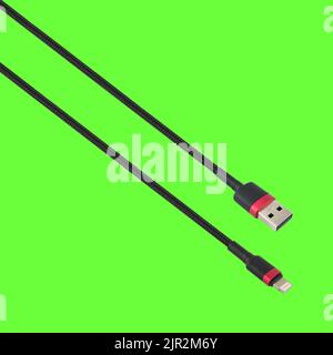 Cable with USB and Lightning connector, isolated on a green background Stock Photo
