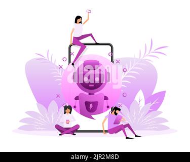 Flat mockup with bot people for mobile app design. Isometric vector illustration. Stock Vector