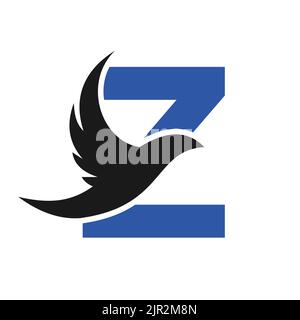 Letter Z Flying Bird Logo Template Vector Sign. Dove Bird Logo on Letter Z Concept Stock Vector
