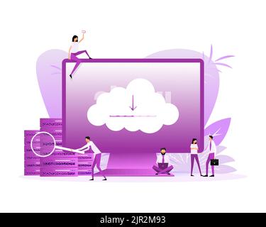 Icon with cloud download people. File management. Vector illustration digital design Stock Vector