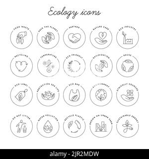 Eco-friendly related thin line icon set in minimal style. Stock Vector