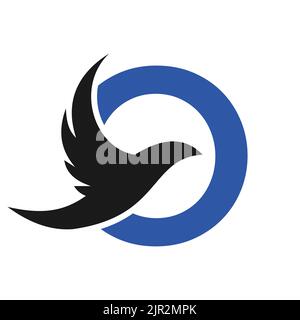 Letter O Flying Bird Logo Template Vector Sign. Dove Bird Logo on Letter O Concept Stock Vector