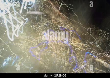 Chaotic light trails with long exposure Stock Photo