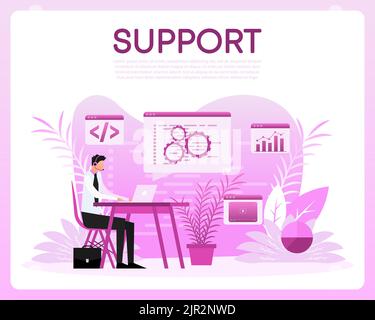 Support people. Call center, online customer support. Stock Vector