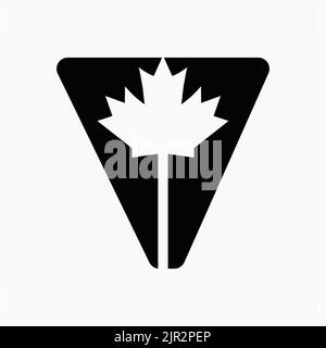 Canadian Red Maple Logo on Letter V Vector Symbol. Maple Leaf Concept For Canadian Company Identity Stock Vector