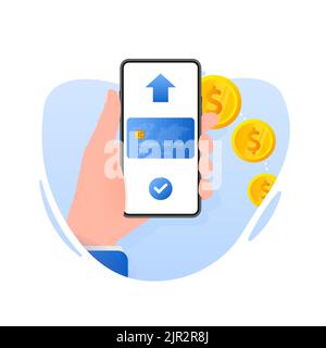 Hand holds phone with Contactless Payment Methods Mobile, online payment. Vector illustration. Stock Vector