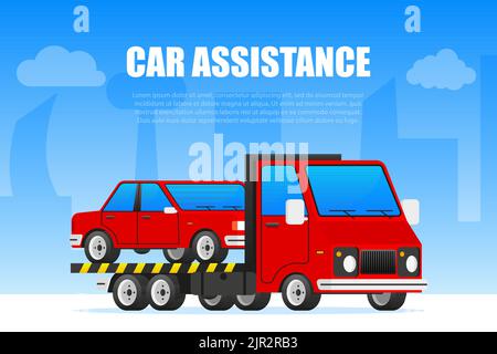 Car Service and Roadside Assistance. Car towing truck Stock Vector