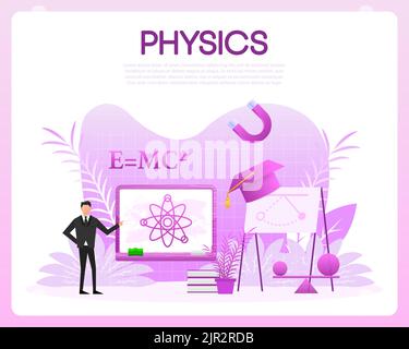 Physics school subject. Scientist explore electricity. school education. Stock Vector