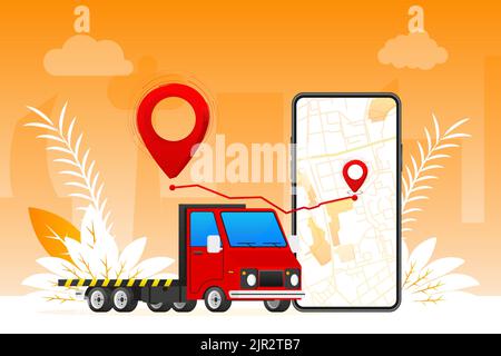 Car Service and Roadside Assistance. Car towing truck Stock Vector