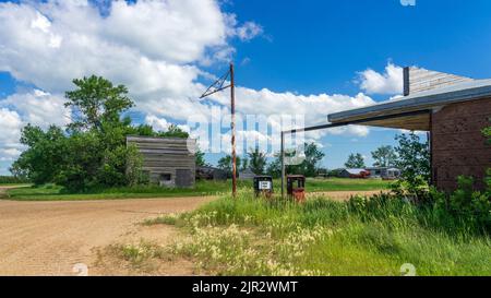 Abandoned buildings at the ghost town of Bromhead, Saskatchewan, Canada. Stock Photo