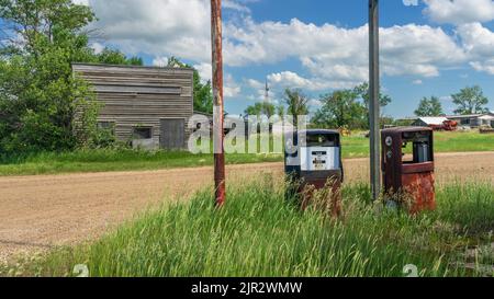 Abandoned buildings at the ghost town of Bromhead, Saskatchewan, Canada. Stock Photo