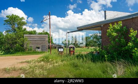 Abandoned buildings at the ghost town of Bromhead, Saskatchewan, Canada. Stock Photo