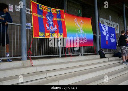 London, UK. 21st Aug, 2022. Crystal Palace banners are up, before the Barclays Womens Championship fixture between London City Lionesses v Crystal Palace at Princes Park in Dartford, England. Credit: SPP Sport Press Photo. /Alamy Live News Stock Photo