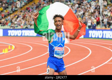 21.8.2022, Munich, Olympiastadion, European Championships Munich 2022: Athletics, Yemaneberhan Crippa (Italy) after the mens 10000m final (Photo by Sven Beyrich/Just Pictures/Sipa USA)