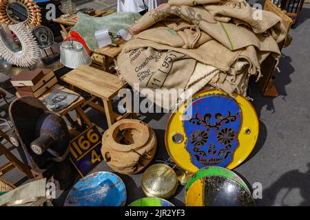 A shot from a Parisian flea market with a variety of items, including accessories and interior objects Stock Photo