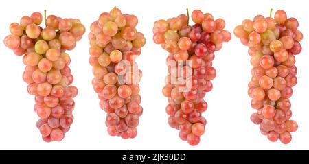 Set bunch pink grapes from different angles isolated on white background. Stock Photo