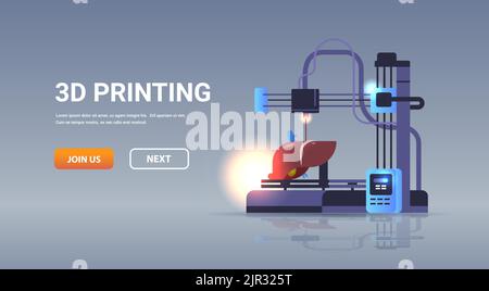 liver model prints on 3d bio printer medical printing of human transplantation organ biological engineering bioprinting Stock Vector