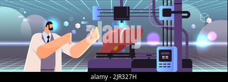 researcher prints liver model on 3d bio printer medical printing of human transplantation organ biological engineering Stock Vector
