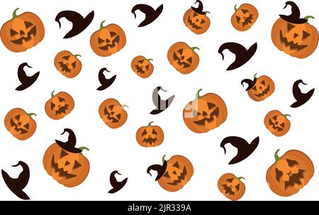 Vector Halloween seamless background with jack-o-lanterns pumpkins. Stock Vector