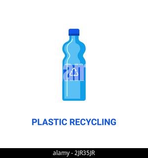 Plastic bottle recycle vector icon logo. Eco water container waste factory plastic recycle symbol blue material icon. Stock Vector
