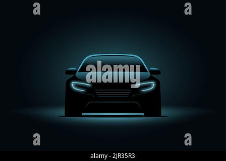 Car dark headlight background. Supercar light concept modern performance power silhouette in night vector car background. Stock Vector
