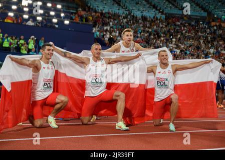 21.8.2022, Munich, Olympiastadion, European Championships Munich 2022: Athletics, Poland mens 4x100m relay team (Photo by Sven Beyrich/Just Pictures/Sipa USA)