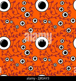 Halloween monsters aliens seamless eyes leaves pattern for wrapping paper and clothes kids print and accessories and notebooks and fabrics. High quali Stock Photo