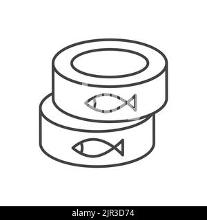 Tuna fish logo can icon outline illustration. Salmon tuna fish line icon seafood can logo Stock Vector