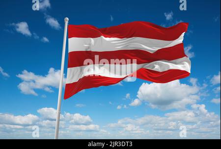 flag of Bora Bora, Australia Oceania at cloudy sky background. flag representing extinct country,ethnic group or culture, regional authorities. copy s Stock Photo