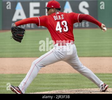 Cincinnati Reds relief pitcher Alexis Diaz (43) throws against the Pittsburgh  Pirates in a baseball game in Cincinnati, Sunday, April 2, 2023. (AP  Photo/Jeff Dean Stock Photo - Alamy