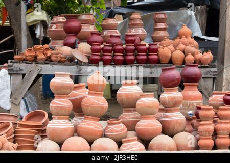 Handmade Terracotta Ceramic Clay-Based Earthenware Used For Cooking Or Storing Food And During Traditional Festival Celebration In India. Piled Up Var Stock Photo