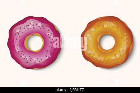 Donut with color icing and multicolored powder isolated on a white background. 3d realistic food icon. Template modern design for invitation, poster Stock Vector