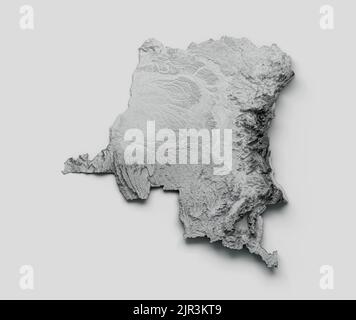 A 3D rendering of the map of Congo with relief in greyscale Stock Photo