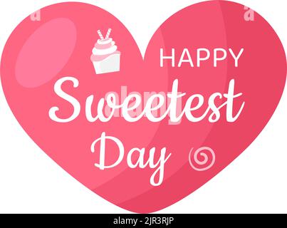 Happy Sweetest Day on 21 October Sweet Holiday Event Hand Drawn Cartoon Flat Illustration with Cupcakes and Candy in a Pink Background Stock Vector