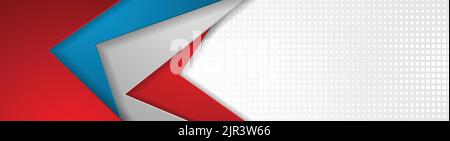 Abstract blue, red and grey tech geometric banner design. Vector web header corporate background Stock Vector