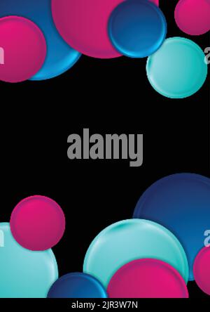 Blue and purple circles on black backdrop, abstract geometric background. Vector design Stock Vector