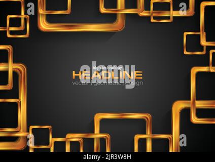 Glossy bronze squares on black abstract background. Technology vector design Stock Vector