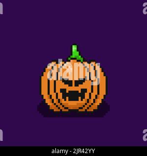 pixel art pumpkin scary halloween,vector illustration Stock Vector