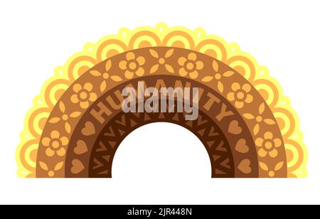 Rainbow of different skin tones, humanity, with mandala pattern and hearts. Romantic, love and Valentine's day concept. Vector illustration Stock Vector
